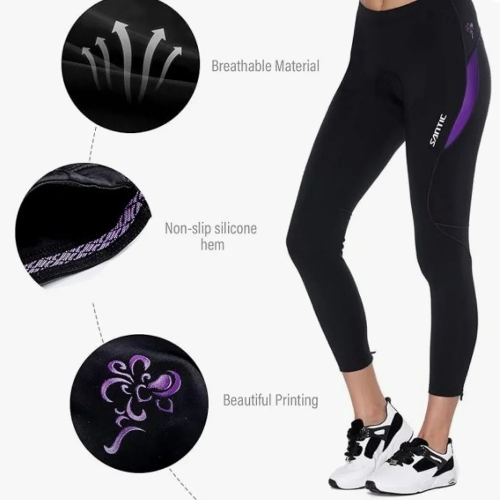 Santic Women's Bike Pants Cycling Tights 4D Padded Parmi Black / Purple - Small - Picture 6 of 8